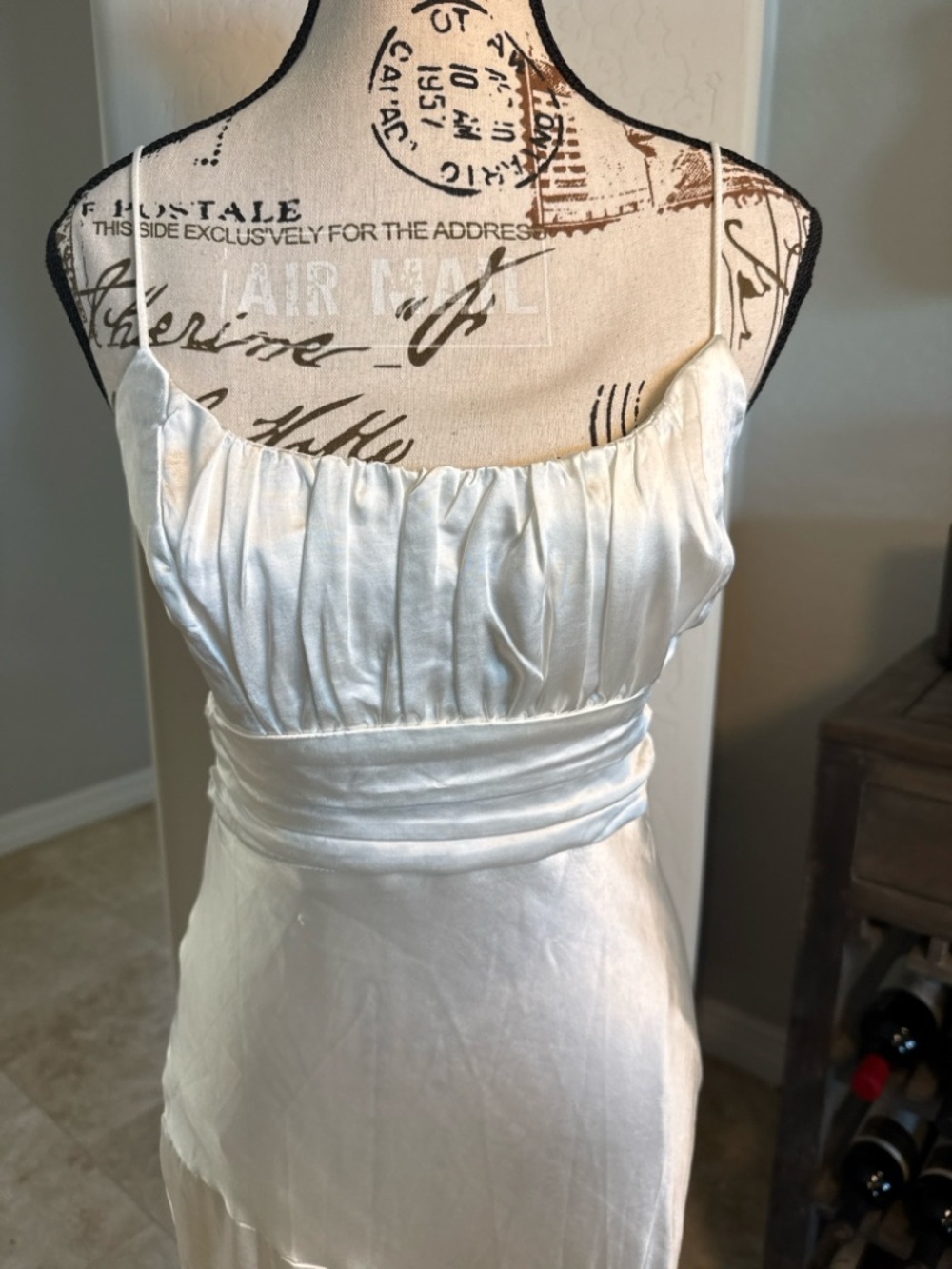Stunning Satin White Spaghetti-Strap Midi Dress with Side Slit NWT Size M - Picture 3 of 8
